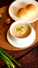 Cream Of Chicken Mushroom Soup With Bread Roll