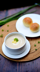 Cream Of Chicken Mushroom Soup With Bread Roll