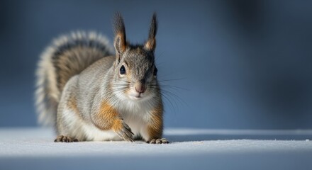 Obraz premium Alert Red Squirrel on Winter Snow