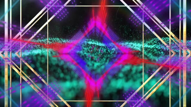 Red blur expanding over diamond grid, revealing frame, pulsing slicing beams forming 3D shape