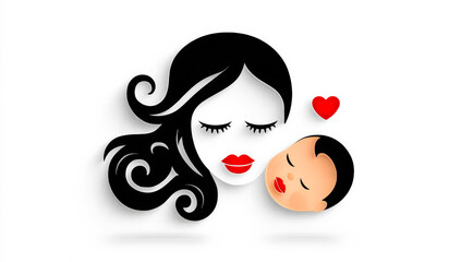 Mother-child love design. An artistic representation of a mother embracing her child, showcasing tenderness and affection in a minimalist style.