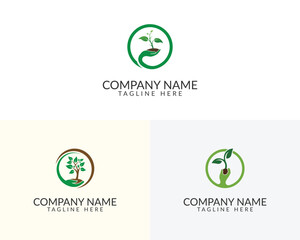 Green sprout growing from cupped hands inside a circle logo representing growth and nature care
