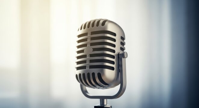 Vintage silver microphone stands ready for broadcast.