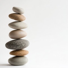 Stones balanced in serene white setting