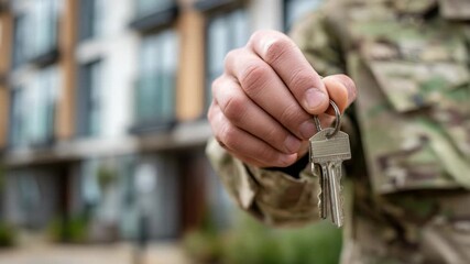 Soldier receives keys to new apartment at military housing location