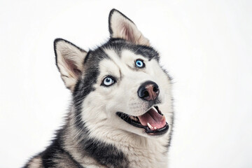 Siberian Husky dog with piercing blue eyes and open mouth in close-up