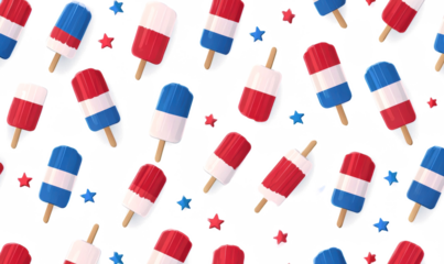 Seamless Popsicle Pattern with Red, White, and Blue, Perfect for 4th of July & Summer Decor