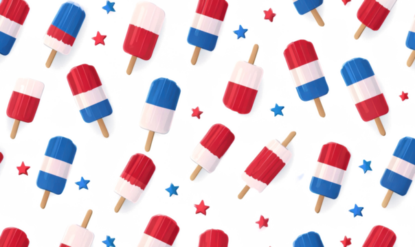 Seamless Popsicle Pattern with Red, White, and Blue, Perfect for 4th of July & Summer Decor