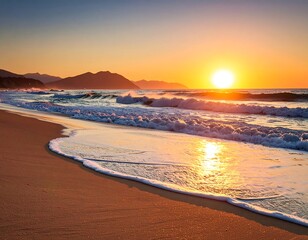 Obraz premium Sunrise over a golden beach