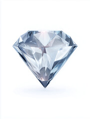 Clear diamond gemstone rendered on white background with brilliant facets