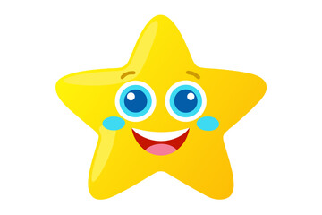 Fototapeta premium Funny, cute, yellow 3D cartoon star character with a happy smile icon