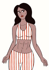 Modern flat-style illustration of a fit young woman in sportswear