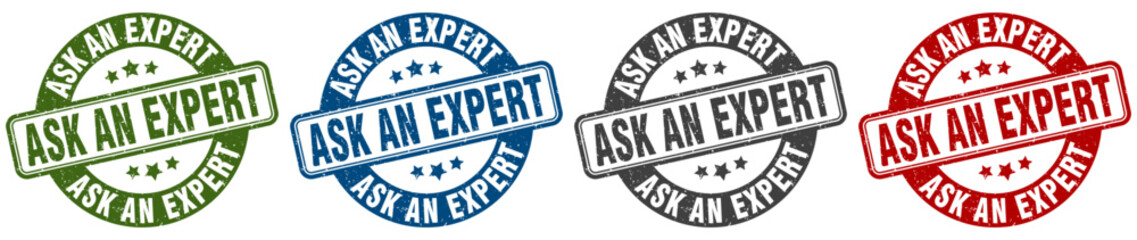 ask an expert stamp. ask an expert round stamp set isolated on white background