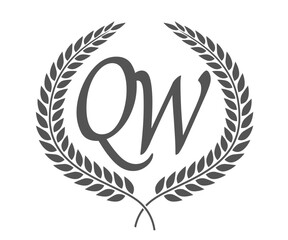 Obraz premium Initial letter Q and W, QW monogram logo design with laurel wreath. Luxury calligraphy font.