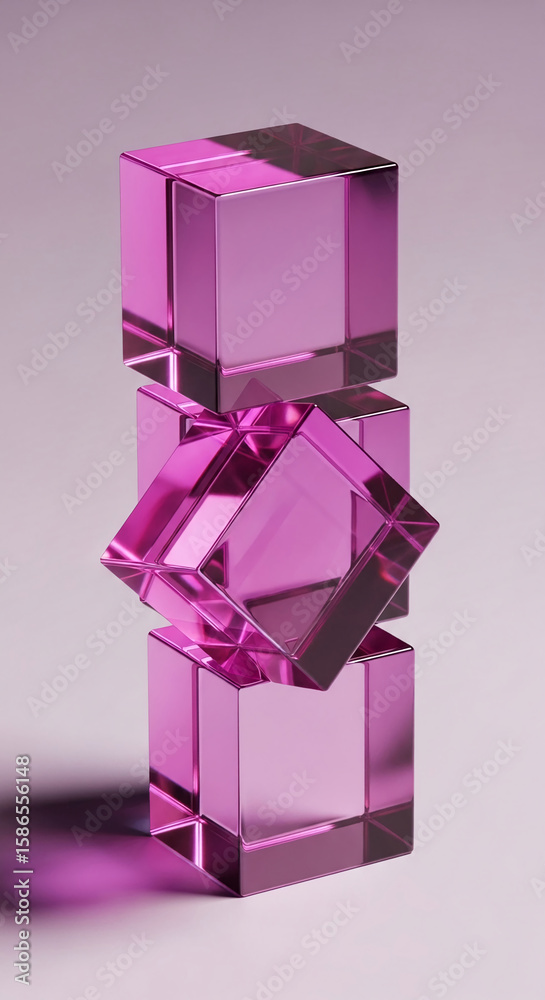 Fototapete three translucent purple cubes stacked, creating a minimalist display, showcasing a clean, modern ae