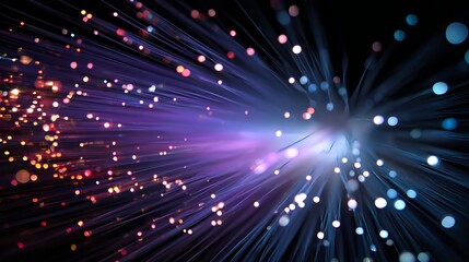 Obraz premium Abstract glowing light strands in a dark void featuring vibrant hues and magical cosmic sparks.