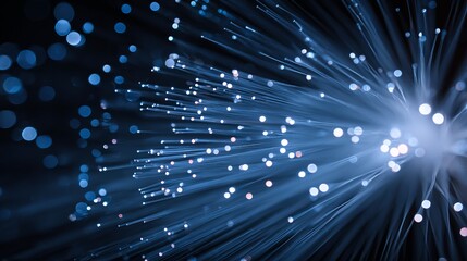 Dazzling light streaks creating an abstract futuristic image, depicting connectivity, technology innovation and advanced communication in digital space.