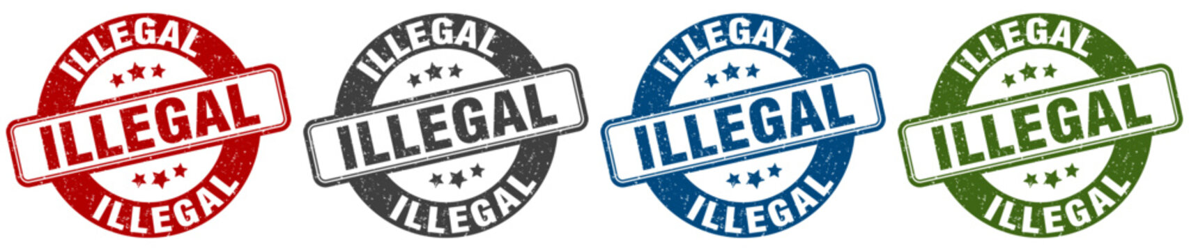 illegal stamp. illegal round stamp set isolated on white background