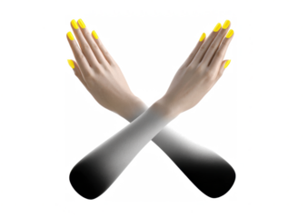 Hand crossed gesture with fingers expressing refusal, prohibition, and rejection. Female arm showing 