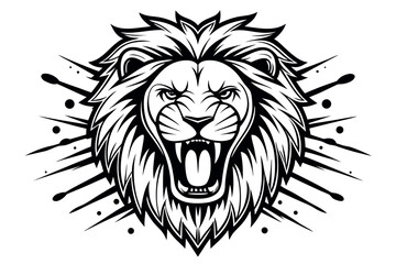 Obraz premium Black and white ink sketch of a roaring lion head animal