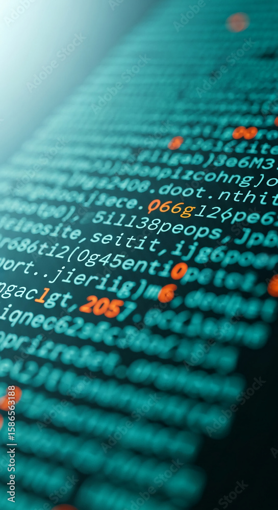 Fototapete teal-colored code lines blur, creating an abstract tech background suitable for digital concepts, sh