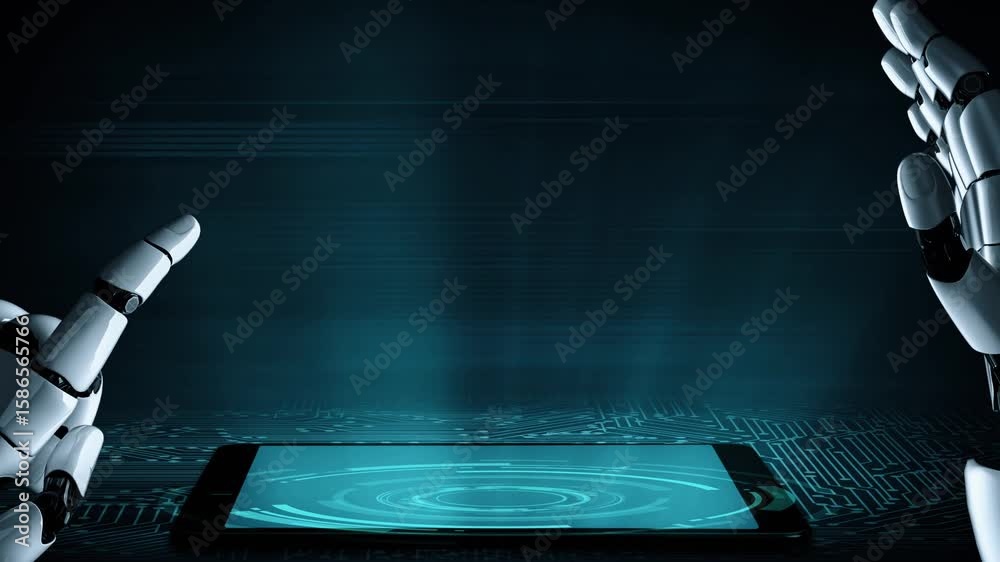Poster futuristic robot artificial intelligence enlightening ai technology development and machine learning