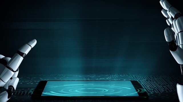 Futuristic robot artificial intelligence enlightening AI technology development and machine learning concept. Global robotic bionic science research for future of human life. 3D rendering graphic.