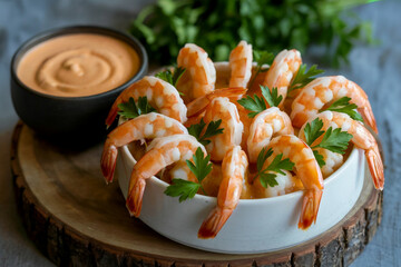 Steamed Shrimp White Bowl Wood