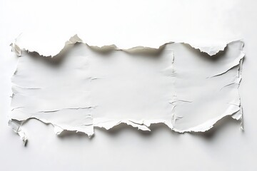 High-quality close-up of a piece of ripped white paper against a plain white background, showcasing texture and simplicity