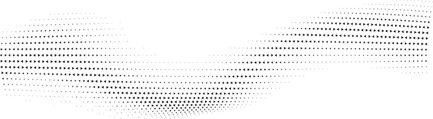 A dynamic abstract design features a flowing wave pattern composed of numerous small black triangles. The density of the triangles varies, creating a sense of depth and movement across a clean white b © gd-house