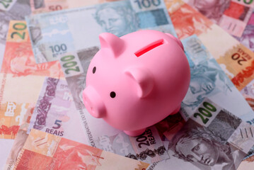 Cash paper money of Brazil, notes as a conceptual background of investment, savings