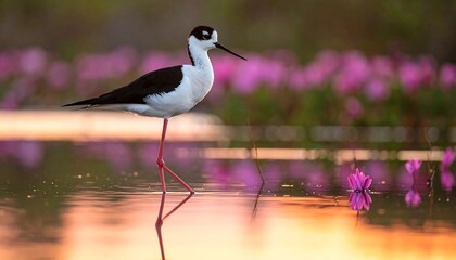 Obraz premium Black-winged stilt at dawn