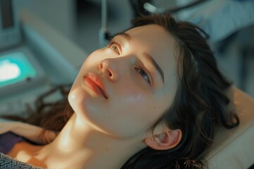 Patient lying on operating table during innovative laser vision correction procedure