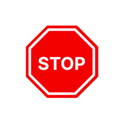stop sign icon in red octagon shape, isolated road traffic symbol used for safety and vehicle control
