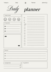 Minimalist daily planner template with mood tracker and gratitude section