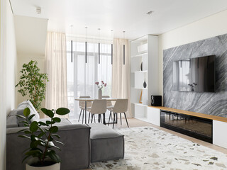 interior design. interior photography of an apartment for rent. One-room apartment with a simple...
