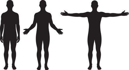 Human Silhouette Poses Showcase of Male Body Positions, Featuring a Man with Arms at Sides and Arms Outstretched for Comparison