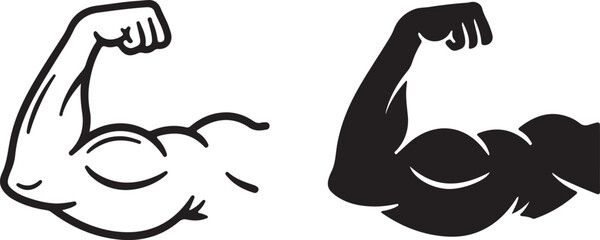 Strong Arm Cartoon Depicting Muscular Biceps Strength and Physical Fitness Power Sports Silhouette Illustration Black and White