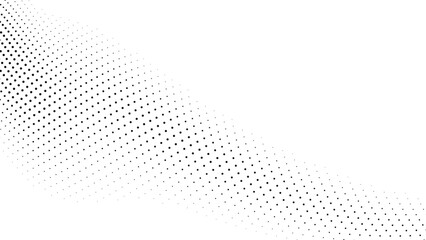 A minimalist abstract background featuring a dense arrangement of black dots that gradually decrease in size and density, creating a diagonal gradient effect across a clean white canvas.