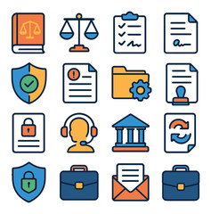 Legal icon collection. simple linear style law, scales, document, shield, folder, court