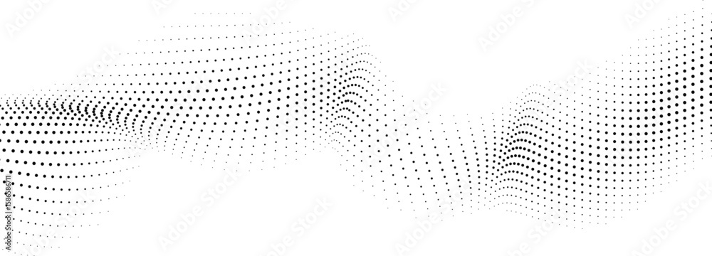Wall mural abstract flowing wave pattern composed of numerous small black dots on a white background