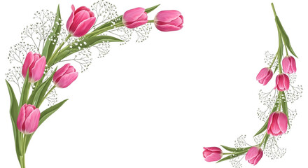 Pink Tulips Baby's Breath Floral Corner Frame