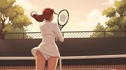Female tennis player playing animated - Powered by Adobe