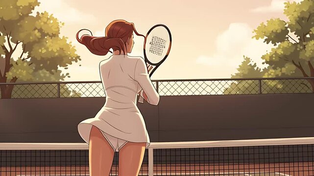 Female tennis player playing animated