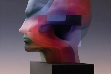 neurodiversity art, neurodivergent thinking represented as swirling colorful shapes emerging from the mind