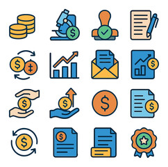Funding icon collection. financial, investment, money, banking, economy, budget, colorful