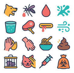 Animal care icon collection. pet, dog, cat, mosquito, vaccine, food, hygiene, linear