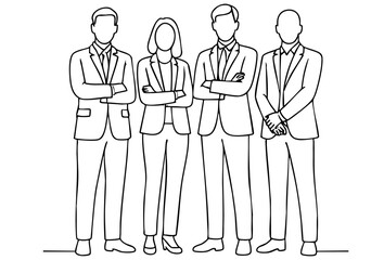 Business Team in Formal Attire — Line Drawing