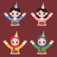 Cute Cartoon Character Kids Celebration Birthday with Cute Bear Cakes Collection