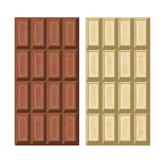 A bar of dark chocolate and a bar of white chocolate. Isolated on transparent background.